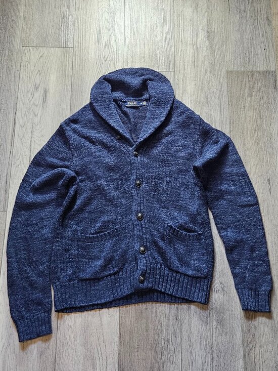 Polo Ralph Lauren Other - Polo Ralph Lauren Mens Size L Heather Navy Blue Shawl Collar Button Cardigan 24